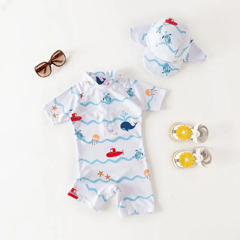 Brand Baby Boys Swimwears 1-7Y New Summer Kids Animal Penguin Unicorn Pattern Toddler Learning 2024 Swimming Bathing Suits