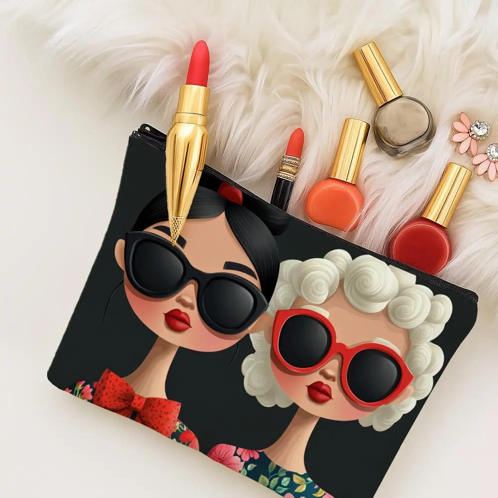 1pc Fashion Girls Print Makeup Bag,Reusable Cosmetic Pouch,Perfect for Daily,Travel,Makeup Storage,A Fun Gift for Style Lovers.
