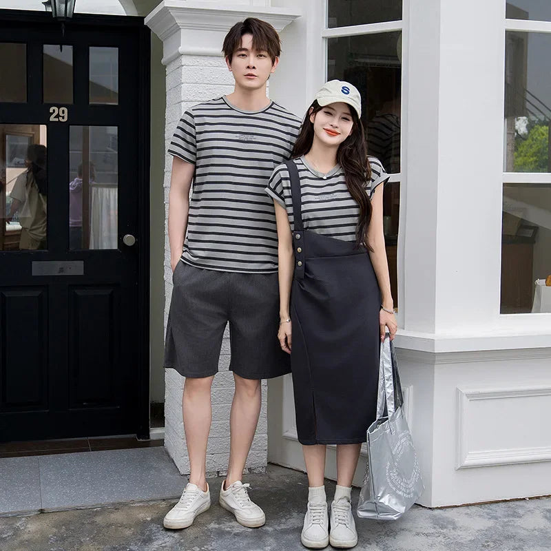 Fashion Family Matching Summer Clothes Korean Mother and Daughter Equal Dress Women Dresses Father Son T Shirts Skorts Outfits