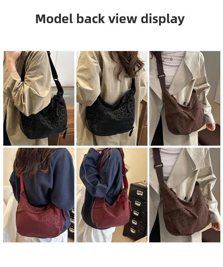 Women Fashion Leopard Print Crossbody Bag Large Capacity Hobo Shoulder Bag for Daily Commuter Multi Pocket Armpit Tote Bag
