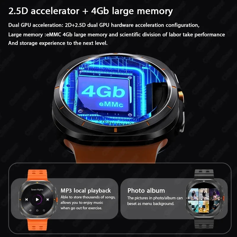 For Galaxy Watch 7 Ultra Smart Watch Men Compass 4GB RAM MP4 Video Player Heart Rate Watches Outdoor Sports BT Call Smartwatch