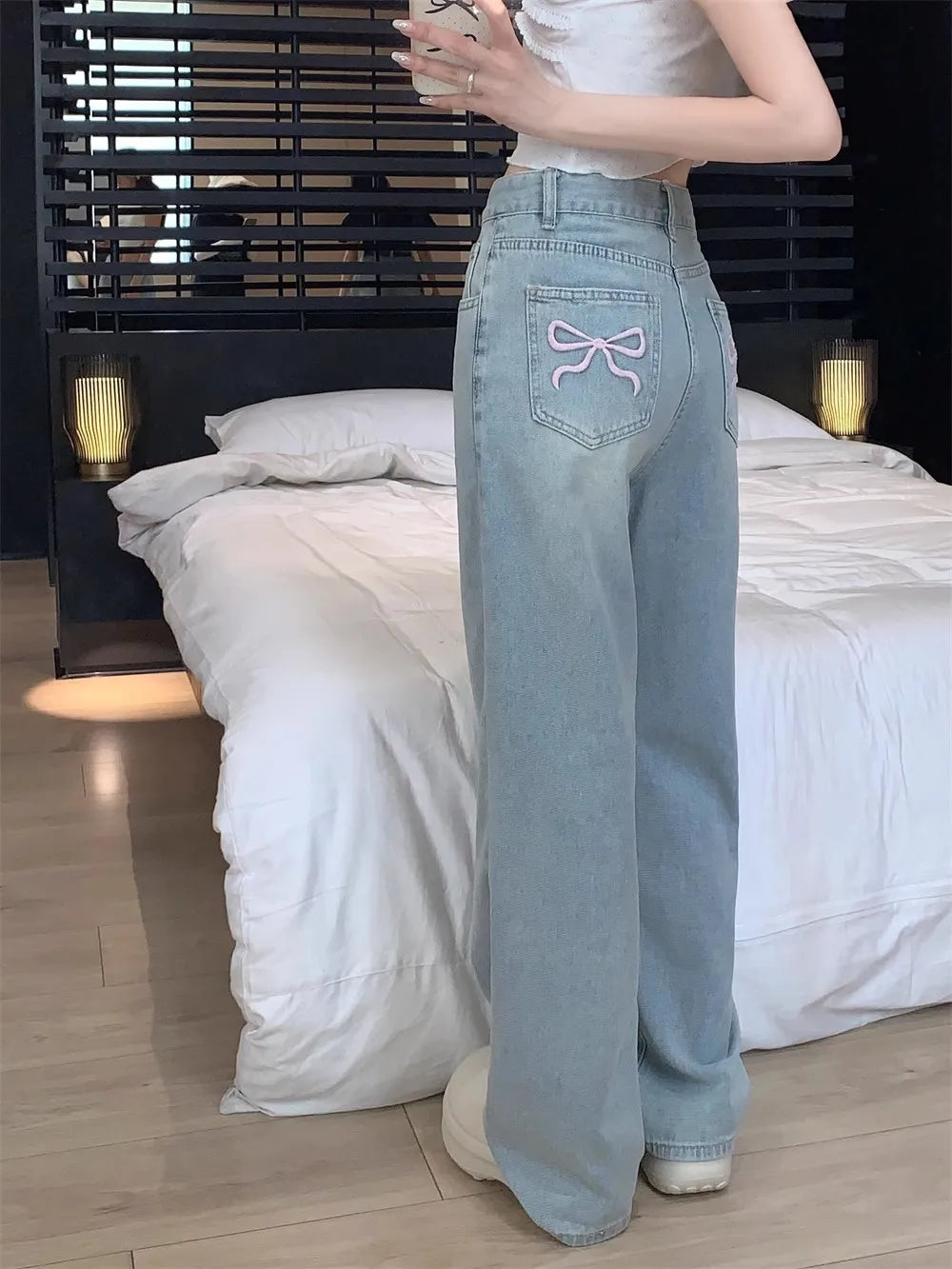 Women's Straight Leg Design Slimming Jeans Loose Fit Wide Leg Hong Kong Style Mm Design Sensibility