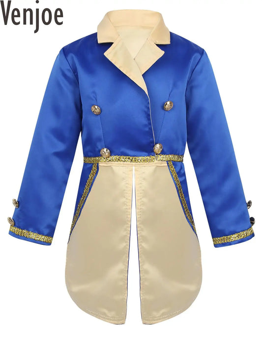 Kids Boy Prince Cosplay Costume Long Sleeve Turn-Down Collar Tuxedo Jacket Royal Court Prince Tailcoat Halloween Carnival Party