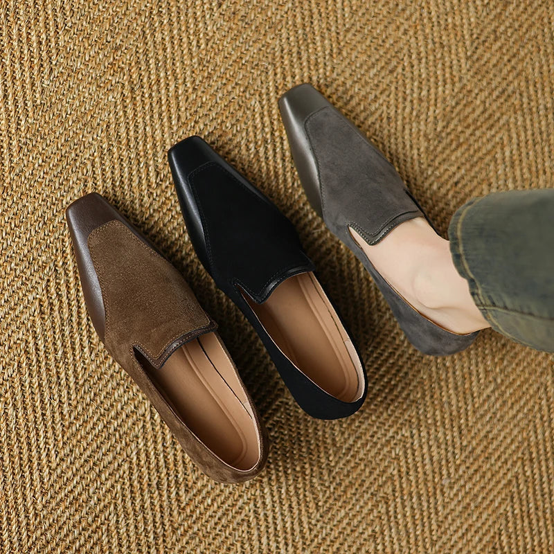 2025 NEW Autumn Women Loafers Genuine Leather Women Shoes Square Toe Chunky Heel Shoes Women Pumps Soft Ladies Shoes
