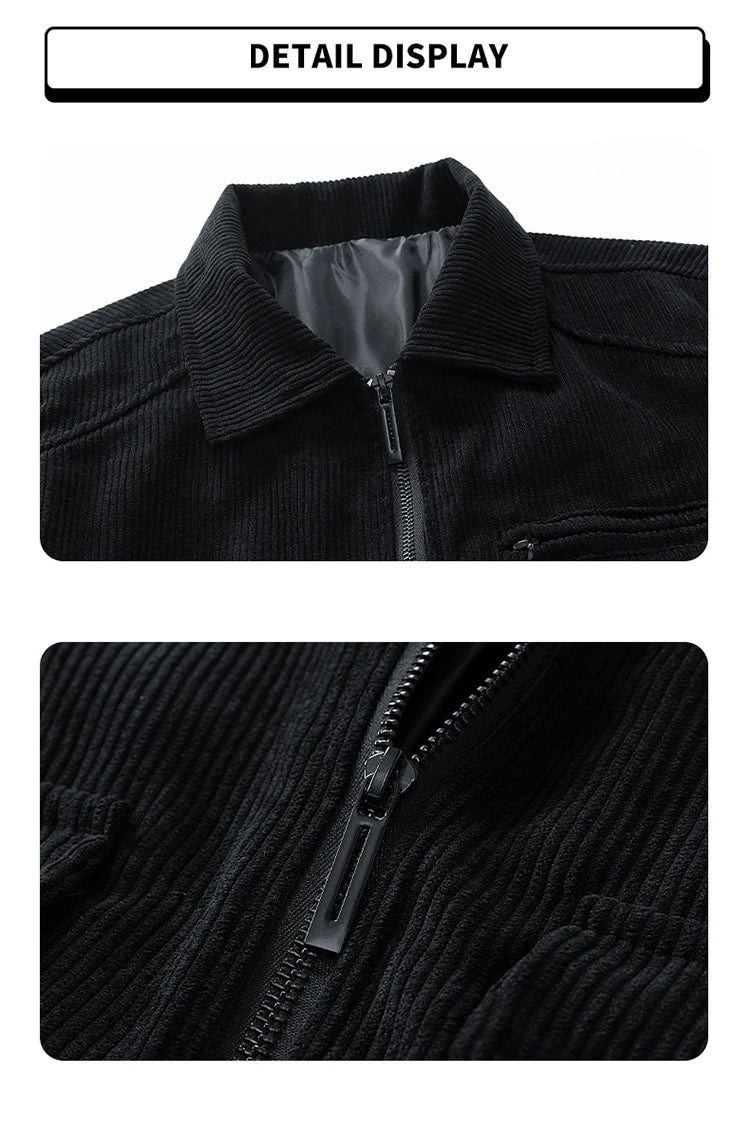 Corduroy Jackets for Men Autumn Winter Windbreaker Solid Casual Cargo Jacket Multi Pockets Outwear Coat Fashion Utility Jacket