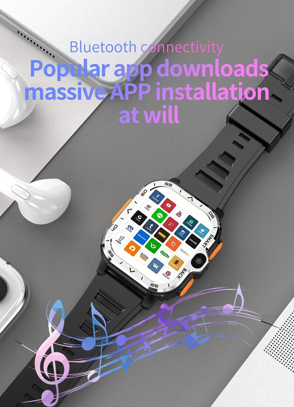 4G LTE Smartwatch Built-in GPS That Combines Video Voice and WiFi Call Messaging NFC 2 HD Cameras Play Store Smart Watch for Men