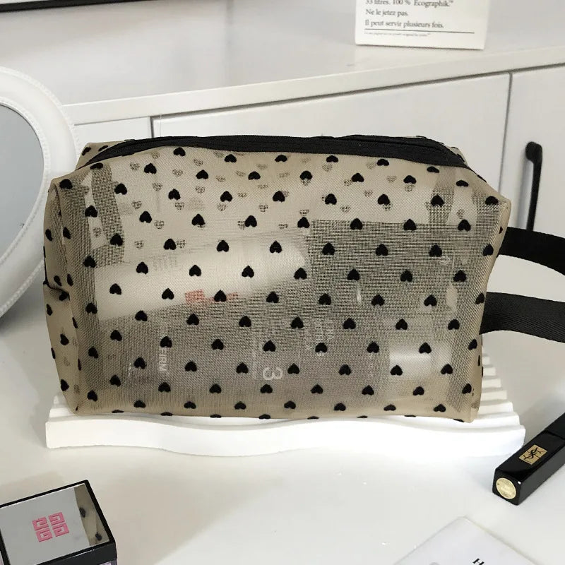 Makeup Bag Outdoor Personalized Transparent Nylon Mesh Cosmetic Bags Pouch Travel Organizer Zipper Beach Makeup Women's Purse