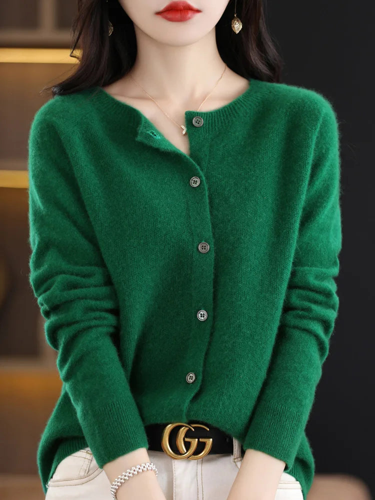Women Cashmere Sweater 100% Merino Wool Knitted Cardigan Autumn Winter  Knitwear O-Neck Female  Solid Color Casual Fashion Top