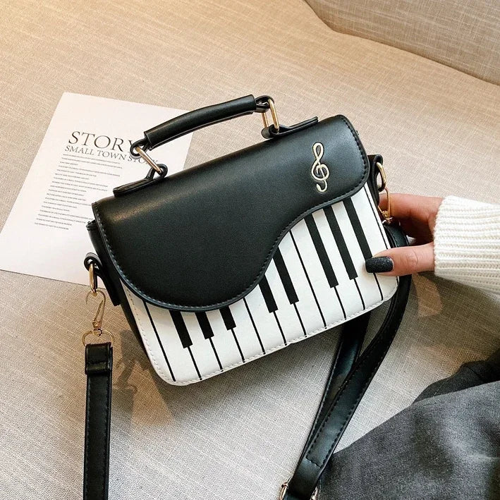 Piano Shape Flap Shoulder Bag Creative PU Leather Portable Handbag Detachable Strap Crossbody Novelty Bag