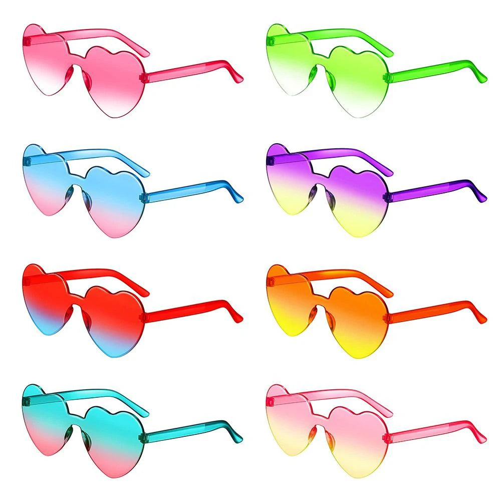 Rimless Frame Heart-shaped Sunglasses Love Heart Shape Sunglasses Women Gradient Colorful Sun Glasses Shades Travel Glasses