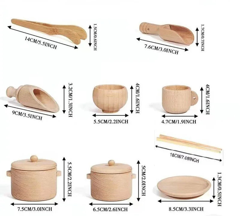 Kids Montessori Wood Toys Wooden Eggs Unpaint Sensory Kitchen Bowl Teapot Cups Toaster Baguette Early Learning Gift