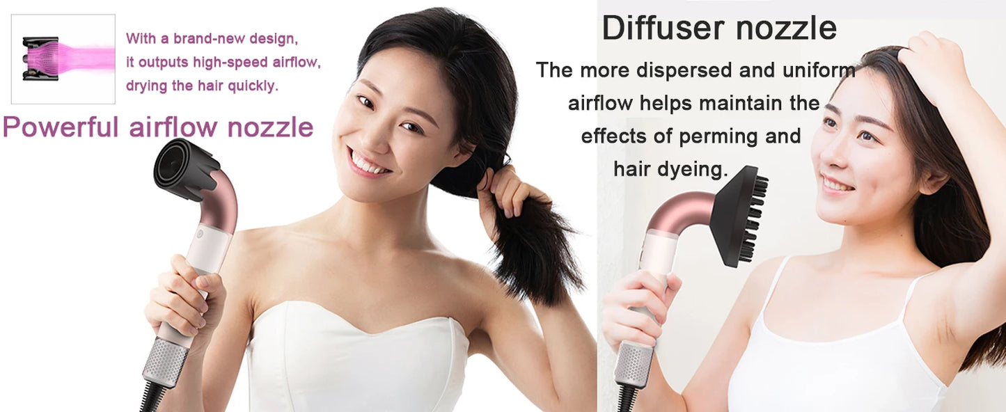 Hair dryer, 1400W high power, quick drying, lightweight body, low noise, comes with multiple types of air nozzles.