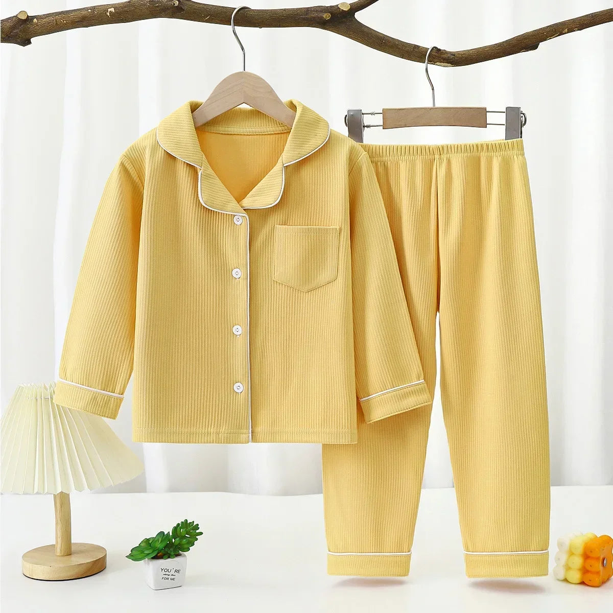 Toddler Baby Kids Boys Casual Pajama Suit Boy Long Sleeve Front Pocket Lapel Tops+ Long Pants Girls Pajama Sets