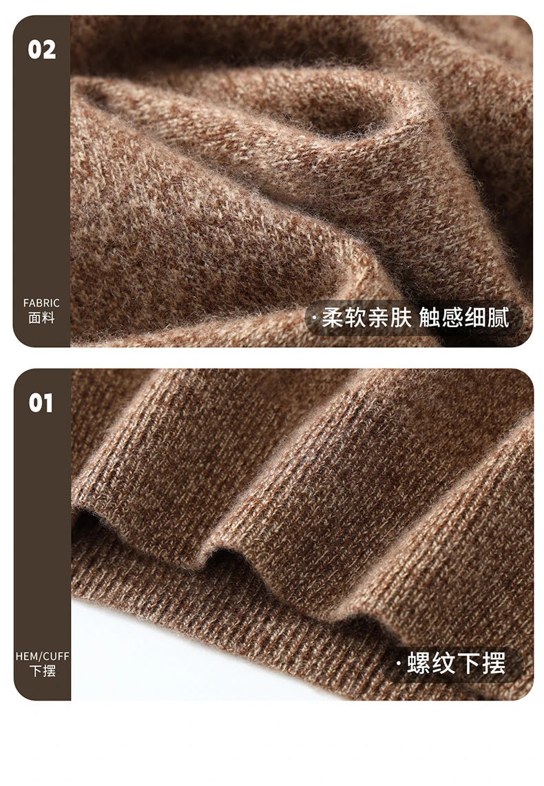 Autumn/Winter Men's 100% Pure Cashmere Pullover Business Casual Solid Knitted Sweater Loose Collar Tops Thick Warm Base Jumper