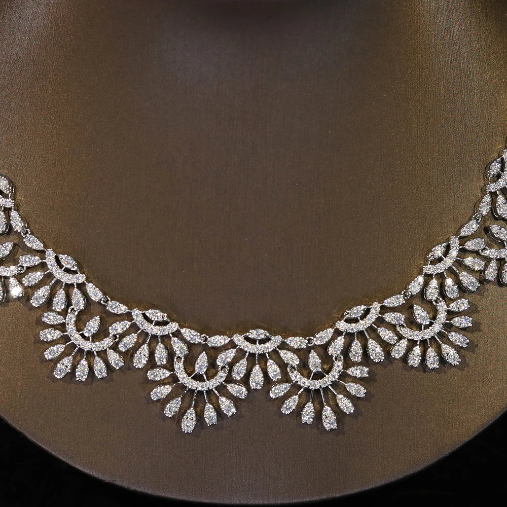 ASNORA Luxury Shiny CZ Zircon Hollowed-out Shape Wedding Banquet Necklace Pageant Bridal Jewelry Sets for Women X0617