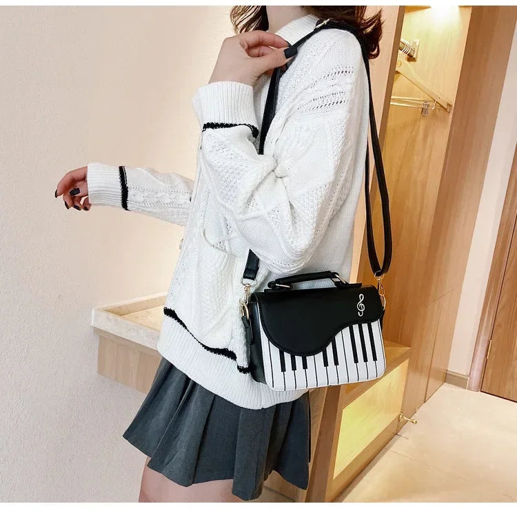 Piano Shape Flap Shoulder Bag Creative PU Leather Portable Handbag Detachable Strap Crossbody Novelty Bag