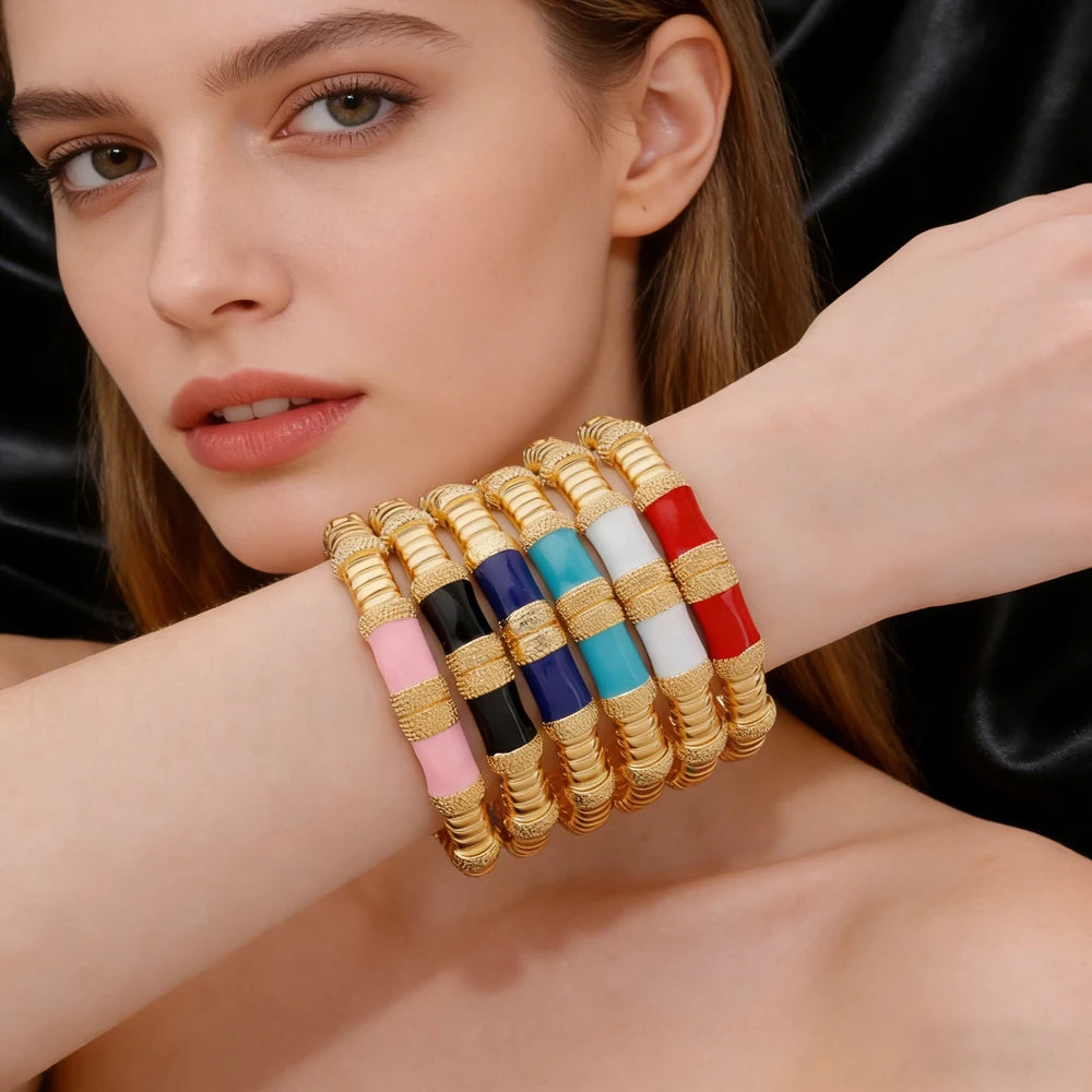 18K Gold Color Plated Dubai Bracelets Luxury Arabian Wedding Jewelry Sets, Hidden Buckle Women’s Bracelets and Rings Jewelry Set