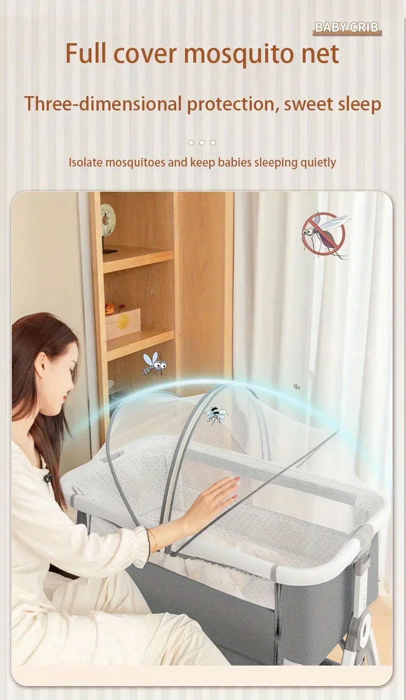 Baby Crib, Portable Splicing, Cradle Bed, Foldable Height Adjustable Splicing, and Movable Bedside Swing, Cradle Bed
