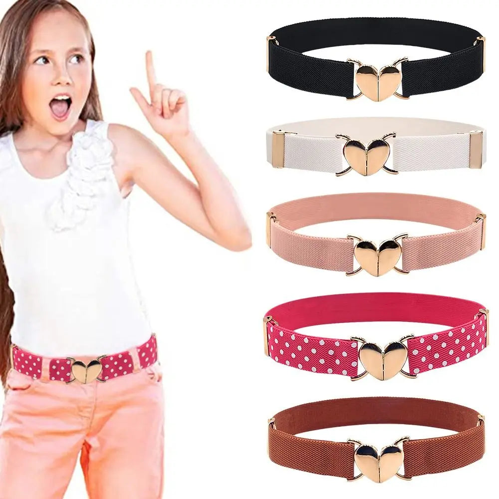 Children Stretch Belts Girls Multicolor Adjustable Elastic Waist Belts with Heart Shape Buckle Waistband Accessories