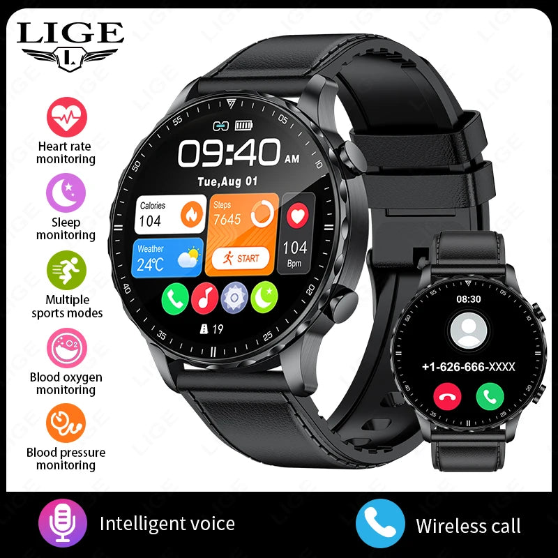 LIGE New Smart Watch 1.53'' 360*360 Full Touch Screen Outdoor Waterproof Bluetooth Call Watches Sports Fitness Man smart watches