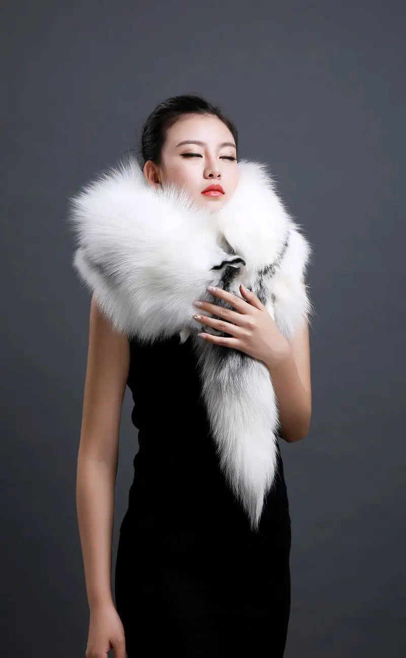 Winter Warm Large Real Fox Fur Collar Natural Fur Coat Scarves Luxury Women Men Jackets Hood Shawl Decor Female Neck Scarf Wraps