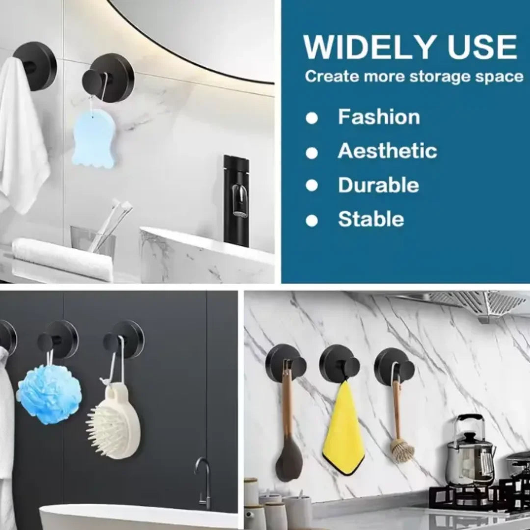 Towel Hook Shower Suction Hooks Towel Hanger for Bathroom Hanging Coat, Robe, Removable Wall Mounted Hook for Bedroom Kitchen Hotel Pool Matte Black(2-Pack)