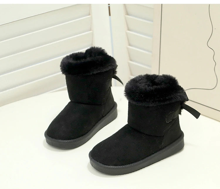 Toddler Boys Girls Winter Warm Cotton Boots 2025 New Kid Snow Boots with Bow Detail Non-slip Simple Versatile School Daily Wear