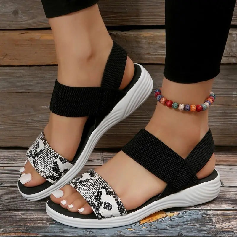 Snakeskin Print Wedge Sandals for Women Summer 2025 Fashion Non Slip Beach Shoes Woman Lightweight Causal Sports Sandalias Mujer