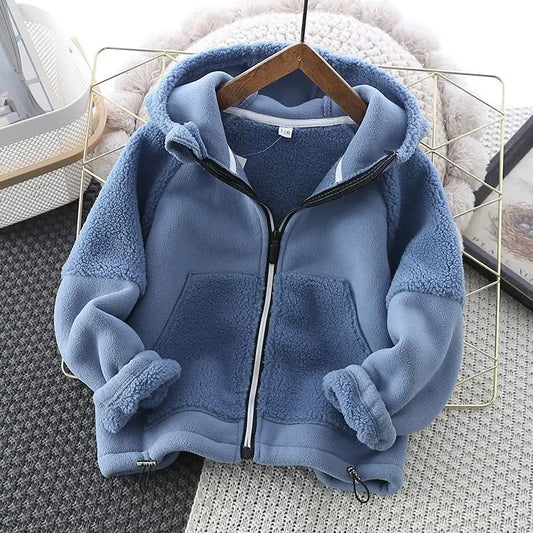 Winter Children Hooded Warmth Fleece Lined Zip Jackets Girls Boys Therme Cotton Outerwear School Kids Outfit Top Coats 3-14Years