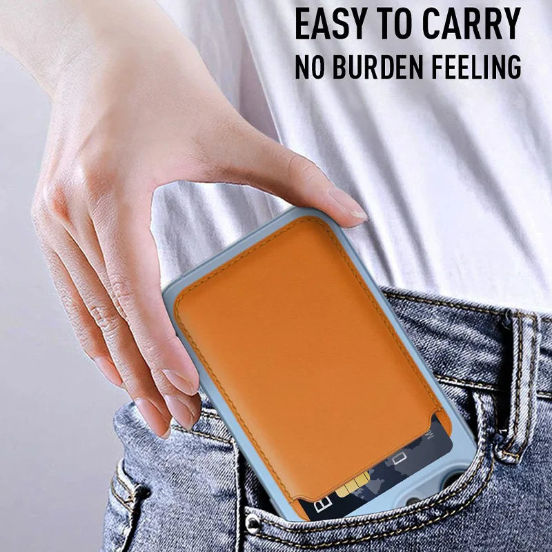 Magnetic Leather Card Sleeve Card holder for Phone 17 16 15 14 13 12, Men & Women Adhesive Back Case, Portable Card Pocket Cover