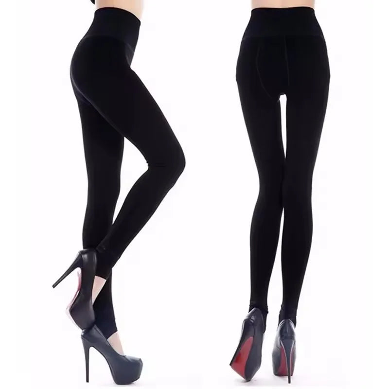 Women Winter Leggings Warm Leggins High Waist Solid Color Velvet Women Thickened Velvet Leggings Stretchy Black Leggings