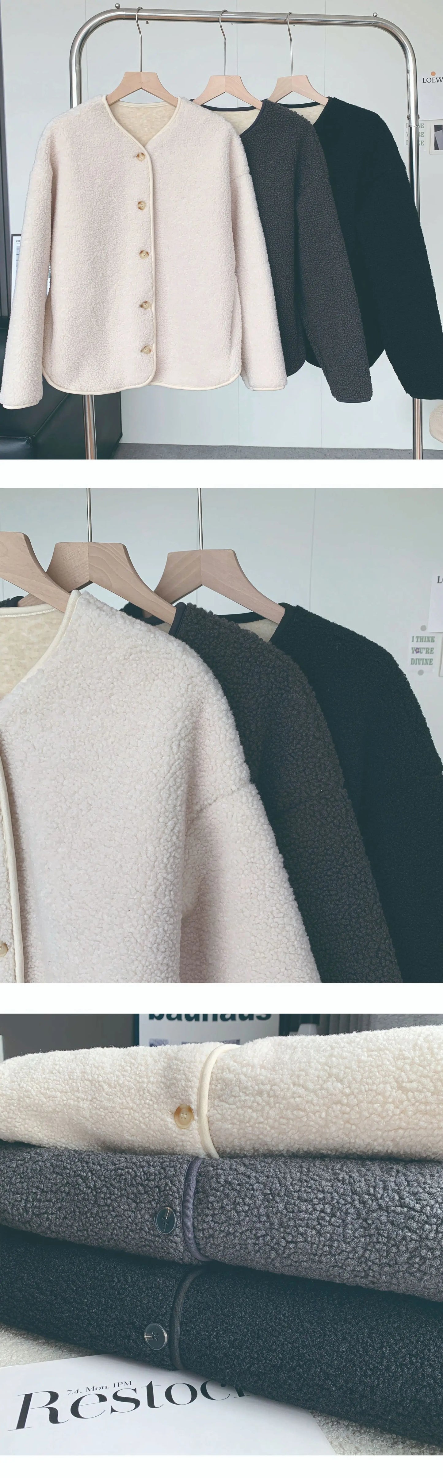 Round Neck Imitation Cashmere Jacket for Women Autumn Winter New Polar Fleece Casual Cardigan Long-sleeved Loose Top