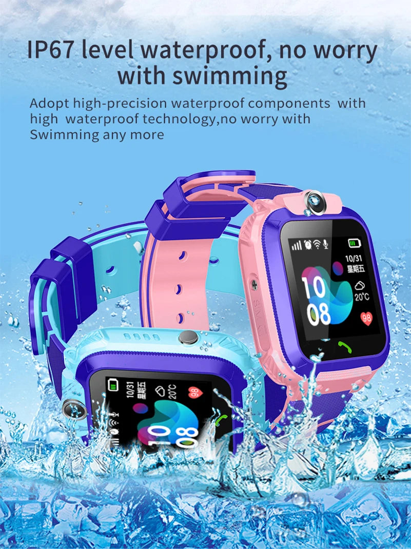 New Q12 Waterproof Children's Smart Watch Sim Card LBS Location Tracker Voice Chat Flashlight Children's Smart Phone Watch reloj