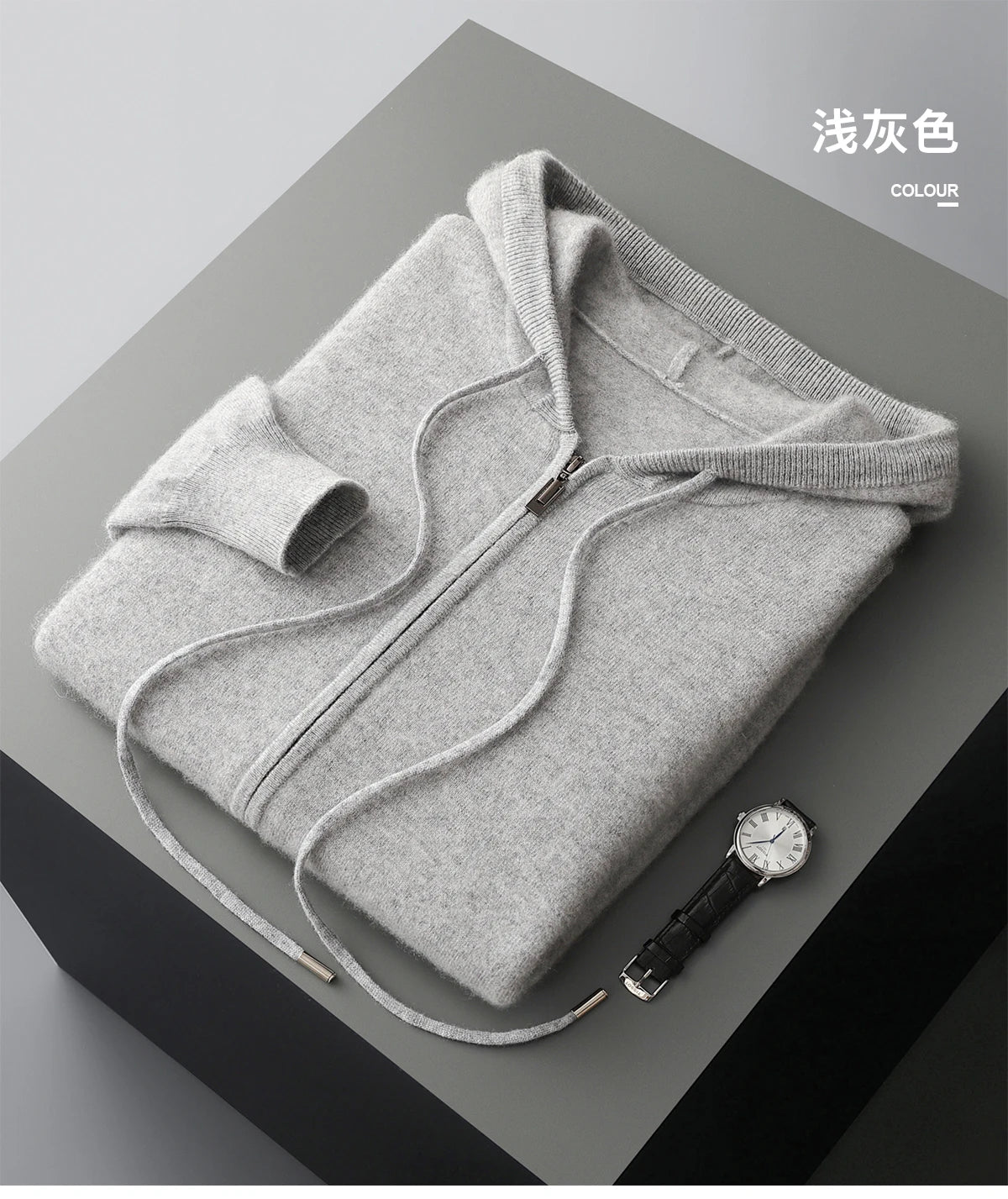 2025 New Men Knitted Plane Hooded Cardigan Cashmere Sweater Zipper Design Pocket Decoration High quality Thick Warmth Hoodie