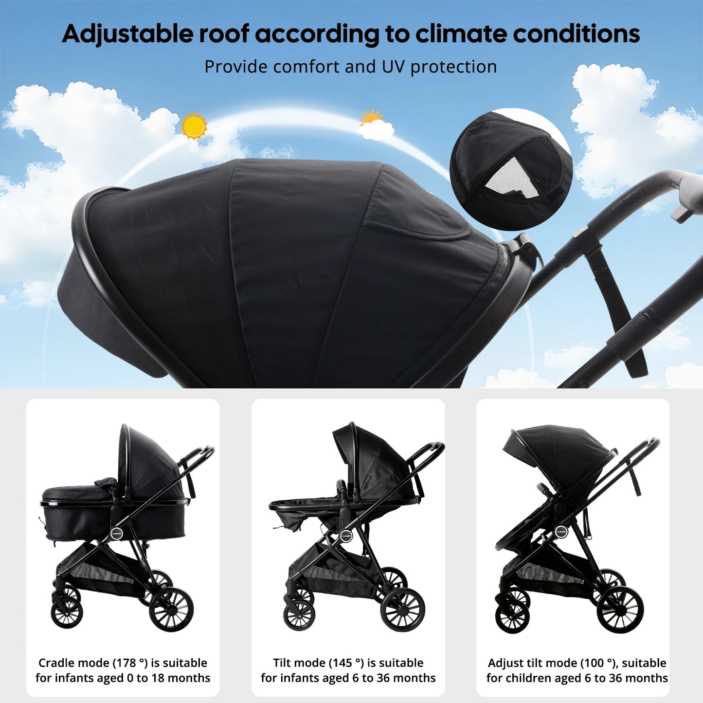 Foldable newborn stroller, Baby Stroller 2-in-1, outdoor camping vehicle, can be pushed in both directions, Christmas gifts