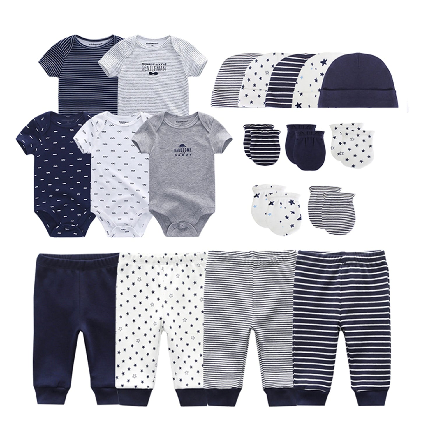 Kiddiezoom Baby Clothing Sets Newborn Boy Girl Infant Bodysuits+Pants+Hats+Gloves/Bibs Unisex  Clothes Bebes