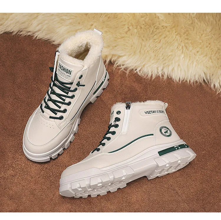Winter Fleece-Lined Warm High-Top Men's Boots, Korean Style Versatile Men's Boots, Thickened Lightweight Cotton Shoes, Trendy Outdoor Snow Boots