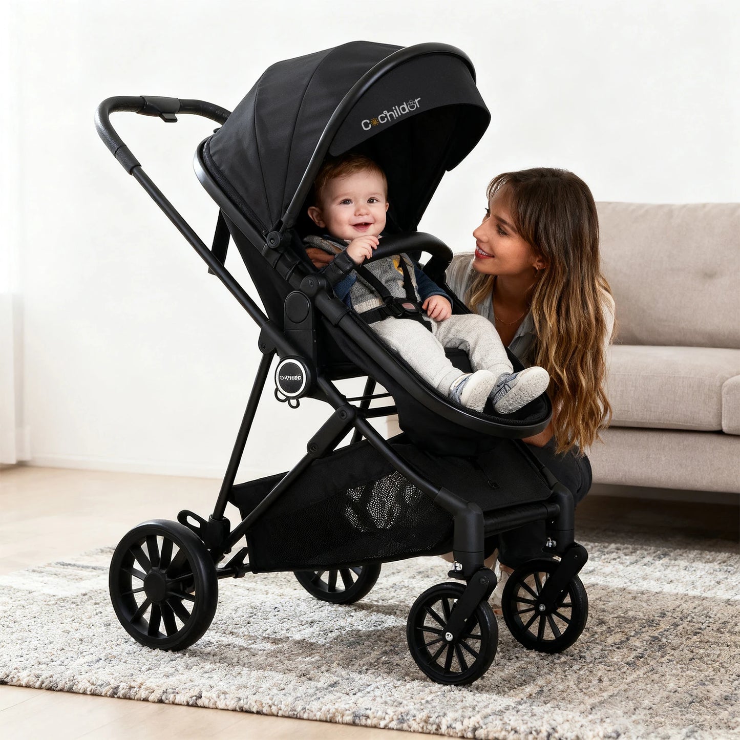 Foldable newborn stroller, Baby Stroller 2-in-1, outdoor camping vehicle, can be pushed in both directions, Christmas gifts