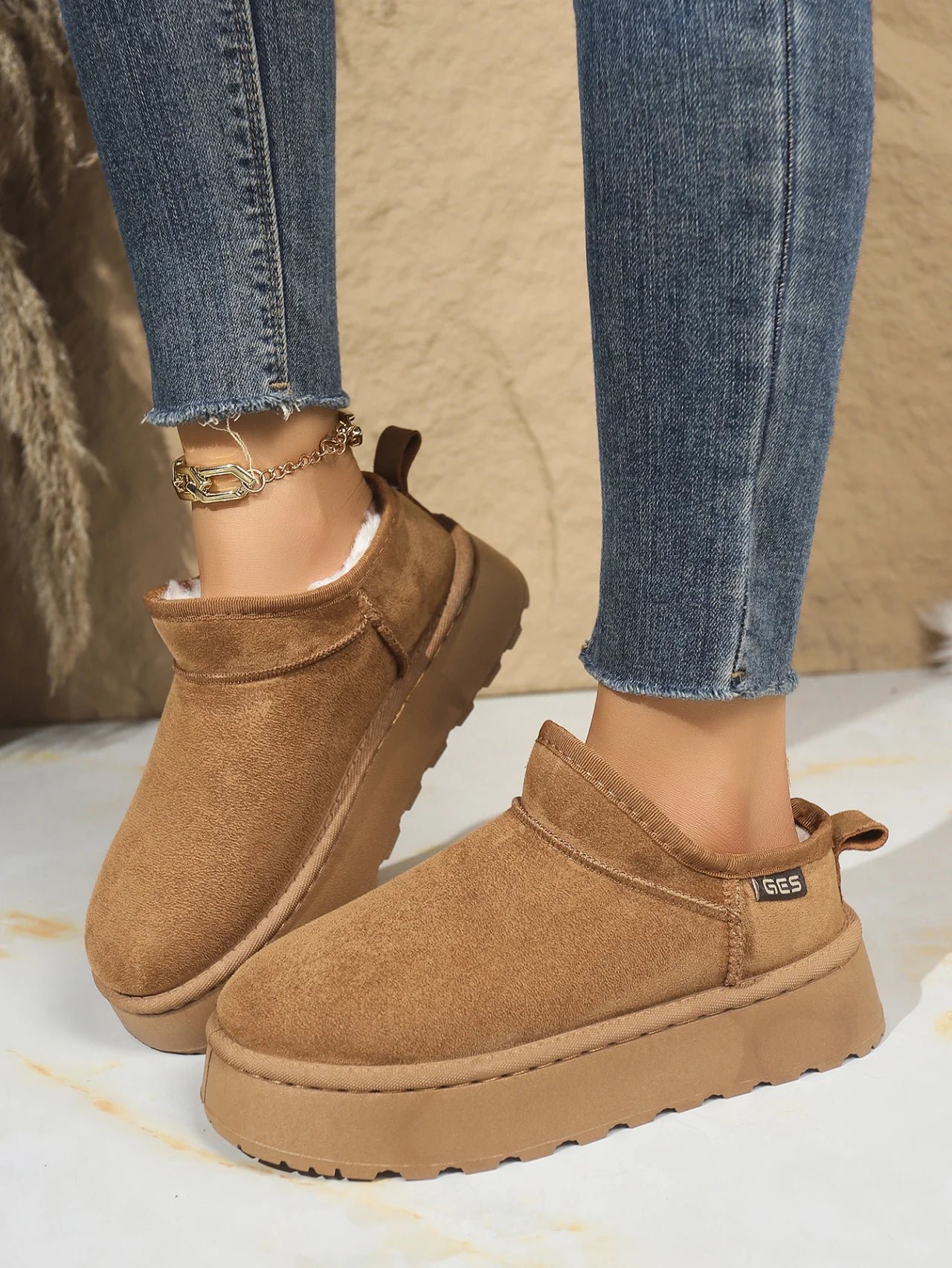 Snow Boots for Women 2026 Winter New Cashmere Warm Thick Soles Without Heel-covered Hair Half Slipper Cotton Shoes for Women
