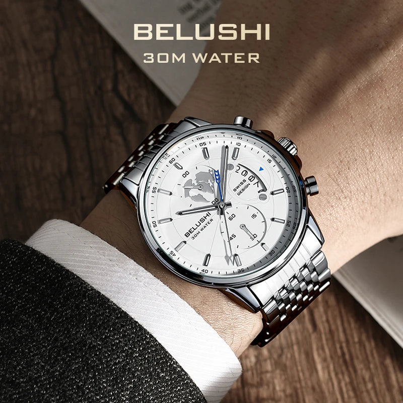 BELUSHI New Fashion Sport Quartz Watches Men Luxury Business Watch Waterproof Wristwatches Male Clock Relogio Masculino