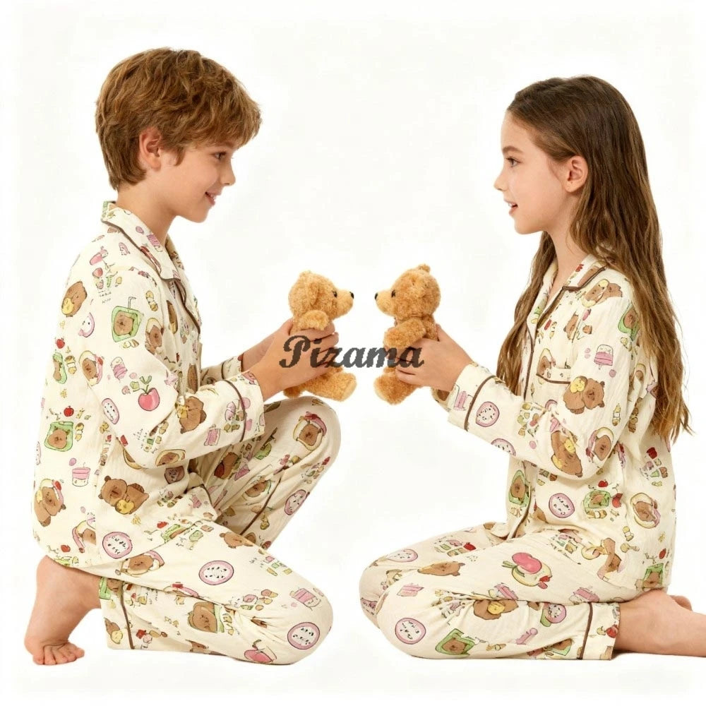 Spring Autumn Winter Teen Girls Pajamas Sets Children 2 Piece Full Sleeve Loungewear Kids Pyjamas Button Down Pijama Teen Niña