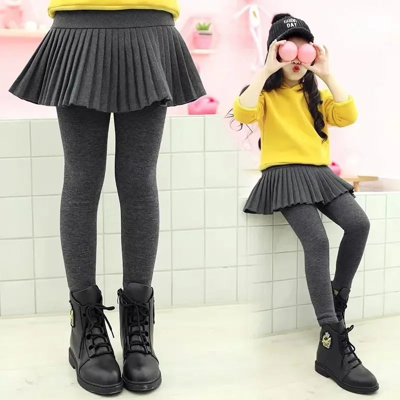 Girls Leggings Kids Autumn Winter Pants Tight for Girls False Two Pieces Culotte Children Skirt-pants Trousers 10 12 13 Years