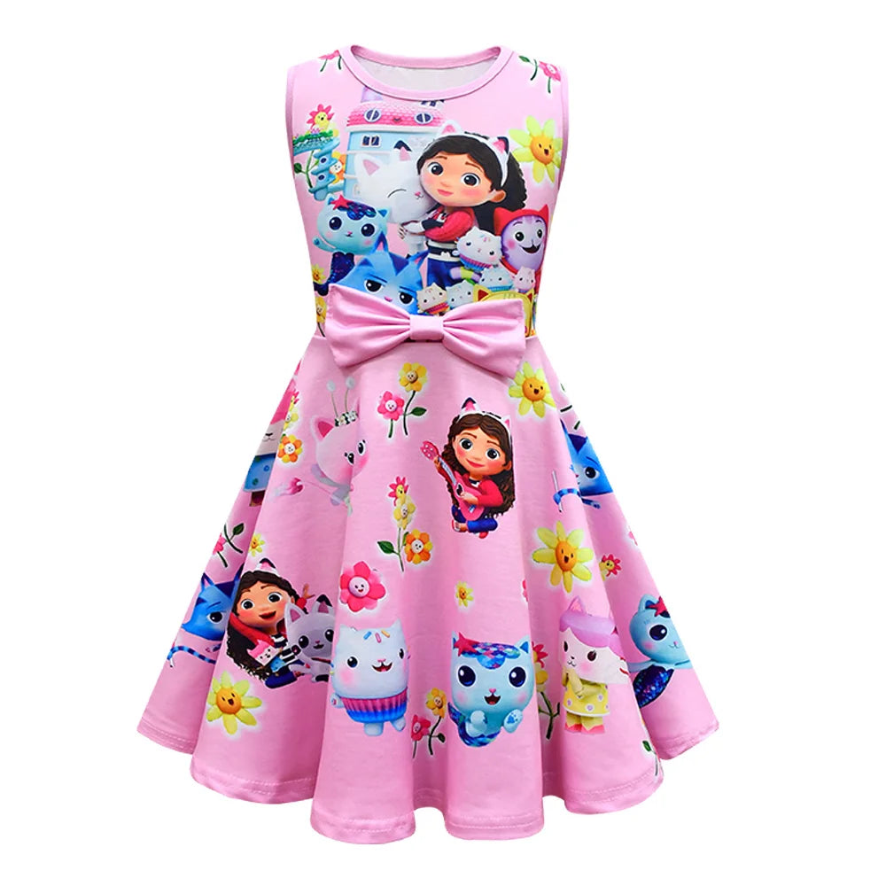 Summer Kid Gabby's Dollhouse Clothes Girls Gabby Cats Cosplay Dress + bag Baby Children Birthday Party Princess Dresses