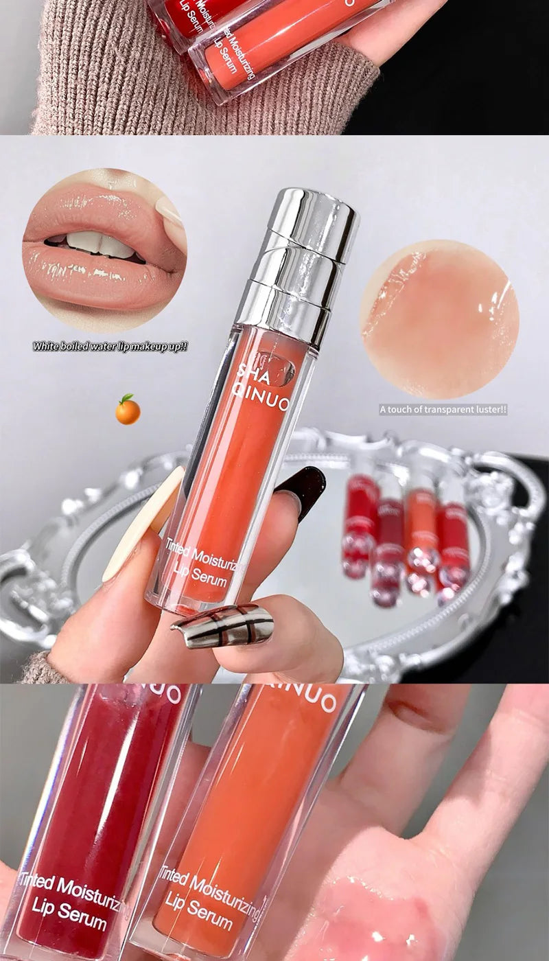 SHAQINUO Tinted Lip Serum 2.6g Deep Moisturizing Hydrating Tinted Lip Gloss Watery Glossy Mirror Finish Natural Nude Makeup