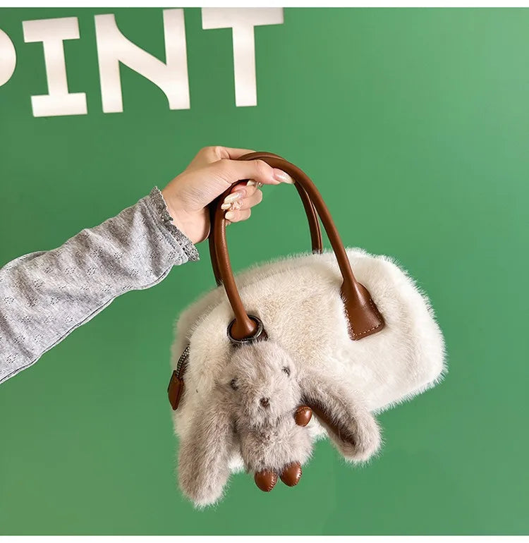 autumn and winter cute plush handbag women's 2025 new fashion versatile shoulder messenger bag