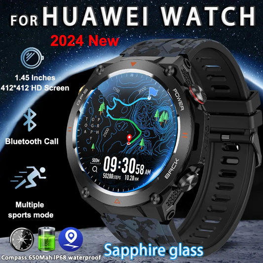 2024 New GPS Smart Watch Man 1.45" Ultra HD Display Built-in GPS Compass Make/Receive Phone Calls Smart Bracelet 650mAh Battery