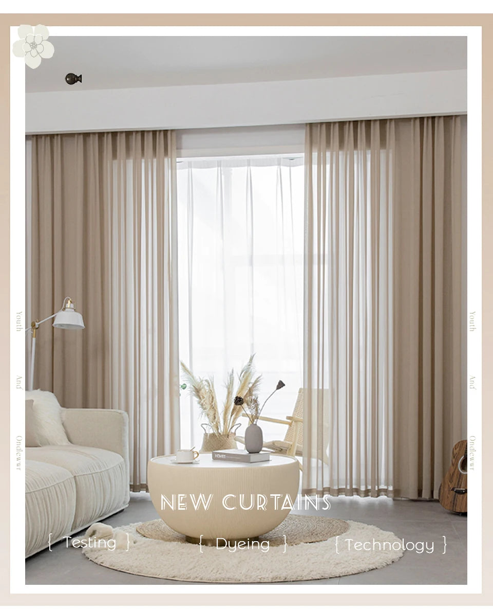 Modern Brown Voile Curtains for Kids Bedroom Living Room Sheer Curtain in Kitchen Hall Cortinas Ventana Firany Treatment Rideaux