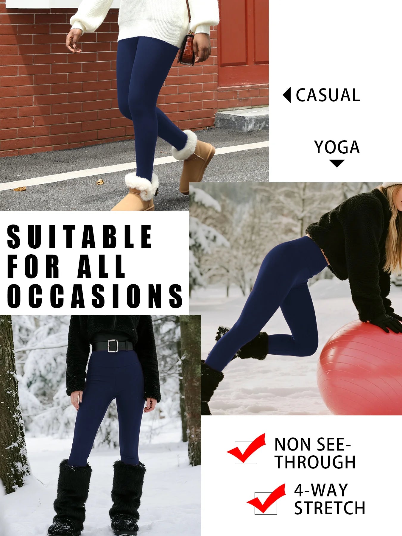High Waisted Thermal Leggings for Women Fleece Lined - Thick Soft Fabric Tummy Control Winter Workout Running Yoga Warm Pants