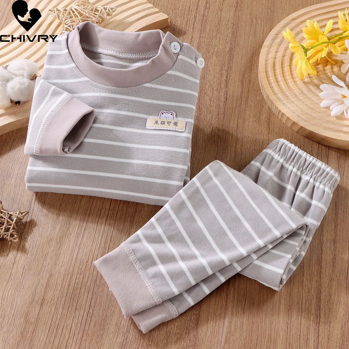 New Kids Boys Girls Pajama Sets Striped Long Sleeve O-Neck T-Shirt with Pants Toddler Autumn Warm Sleepwear Clothing Sets