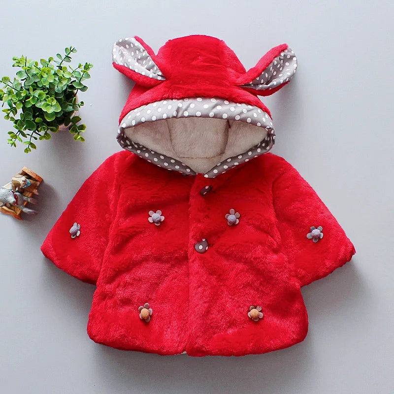 3 6 8 12 18 24 Months Newborn Clothes Autumn Winter Warm Plush Baby Girls Jacket Snowsuit Cute Rabbit Ears Hooded Princess Coats